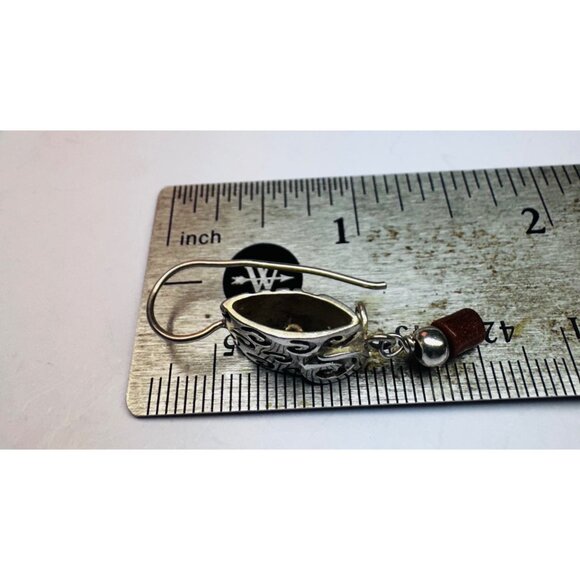 Vintage 925 Sterling Silver Swirl Dangle Earrings Artisan Estate Jewelry Pair US - Picture 8 of 10